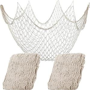 Shappy 2 Pcs Fish Net Decorative 80 x 40 Inch, Wall Hanging Fishnet for Mermaid, Pirate, Nautical, Under The Sea Party Decoration Ocean Themed Hawaii Beach Birthday Halloween Party Supplies(Beige)