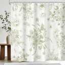 Sage Green Floral Shower Curtain 72Wx72H Inches Vintage Boho Blossom Bird Retro Rustic Farmhouse Chinoiserie Aesthetic Cream Fabric Waterproof Polyester Bathroom Home Decor Set with Hooks