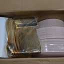 NOCCUR 350PCS Pink Plates Disposable - Pink Gold Plastic Dinnerware Set for 50 Guests Include 100 Dinner/Dessert Plates,150 Cutlery,50 Cups&50 Napkins - Ideal for Party/Wedding/Mother's Day
