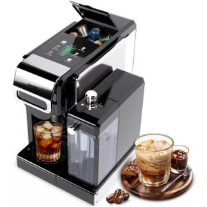 PULZO Espresso Machine with Integrated Automatic Milk Frother, capsule coffee maker for K*cup capsule/Ne*s Original/coffee powder, One Touch Latte & Cappuccino