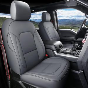 Coverado Car Seat Covers Full Set, Seat Covers for F150 Ford, Leather Seat Cover for Cars f150 Accessories Automotive Seat Covers Fit for 2015-2025 F150 and 2017-2025 F250 F350 F450(Gray)