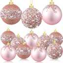 Syhood 12 Pieces Glitter Christmas Ball Ornaments Rhinestone Sequin Christmas Decorations Hanging Plastic Balls for Xmas Trees Wedding Party Holiday Decorations(3.15 Inch,Rose Gold)