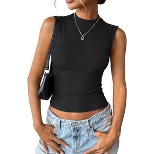 EasyGala Womens Cotton Ribbed Tank Tops Sleeveless Mock High Neck Top Fitted Basic Summer Cami Shirts Y2K Outfits 2025, S