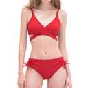 MIENOE Teen Girls' Swimsuits Two-Piece V-Neck Bikini Swimsuit Solid Color Adjustable Shoulder Straps Swimsuit Kids Red Bikini (Size 10-11Years)