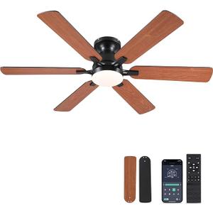 Ceiling Fans with Lights- 46" Low Profile Indoor Ceiling Fan with Light and Remote/APP Control, Flush Mount, LED Dimmable DC Reversible Modern Ceiling Fan for Bedroom