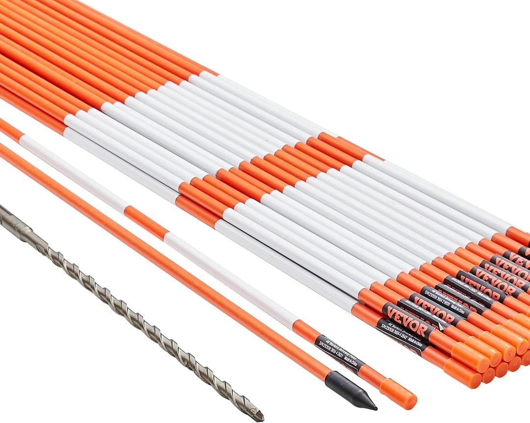 VEVOR Driveway Markers, 30 PCS 48 inch, 0.31 inch Diameter, Orange Fiberglass Poles Snow Stakes with Reflective Tape, 12" Steel Drill Bit & Protection Gloves for Parking Lots, Walkways Easy Visibility (5/16 Inch)