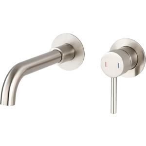 ROVOGO Wall Mount Bathroom Sink Faucet with 360 Swivel Spout, Single Lever Handle and Rough-in Valve, Wall Mounted 2 Hole Faucet 304 Stainless Steel, Round, Brushed