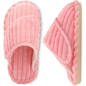 Besroad Kids Slippers Girls Boys House Slippers Adjustable Warm Memory Foam House Shoes Soft Corduroy Bedroom Slides Indoor Outdoor (Pink)