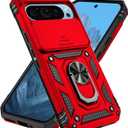 SunStory Compatible with Google Pixel 10 / Pixel 10 Pro Case with HD Screen Protector & Slide Camera Cover & Rotated Ring Kickstand, [Military-Grade] Phone Case for Pixel 10/10 Pro, Red