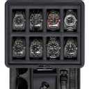 ROTHWELL 8 Slot Leather Watch Box with Valet Drawer - Luxury Case Display Jewelry Organizer, Locking Display Case Holder with Real Glass Top - Watch Box Organizer for Men & Women (Carbon)