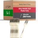 Smarty Had A Party Plastic Forks Heavyweight 288 Pcs, Disposable Fancy Gold Silverware Plastic Fork Set, Heavy Duty Bulk Party Pack Cutlery Flatware Utensil For Wedding, Thanksgiving, Birthday & More