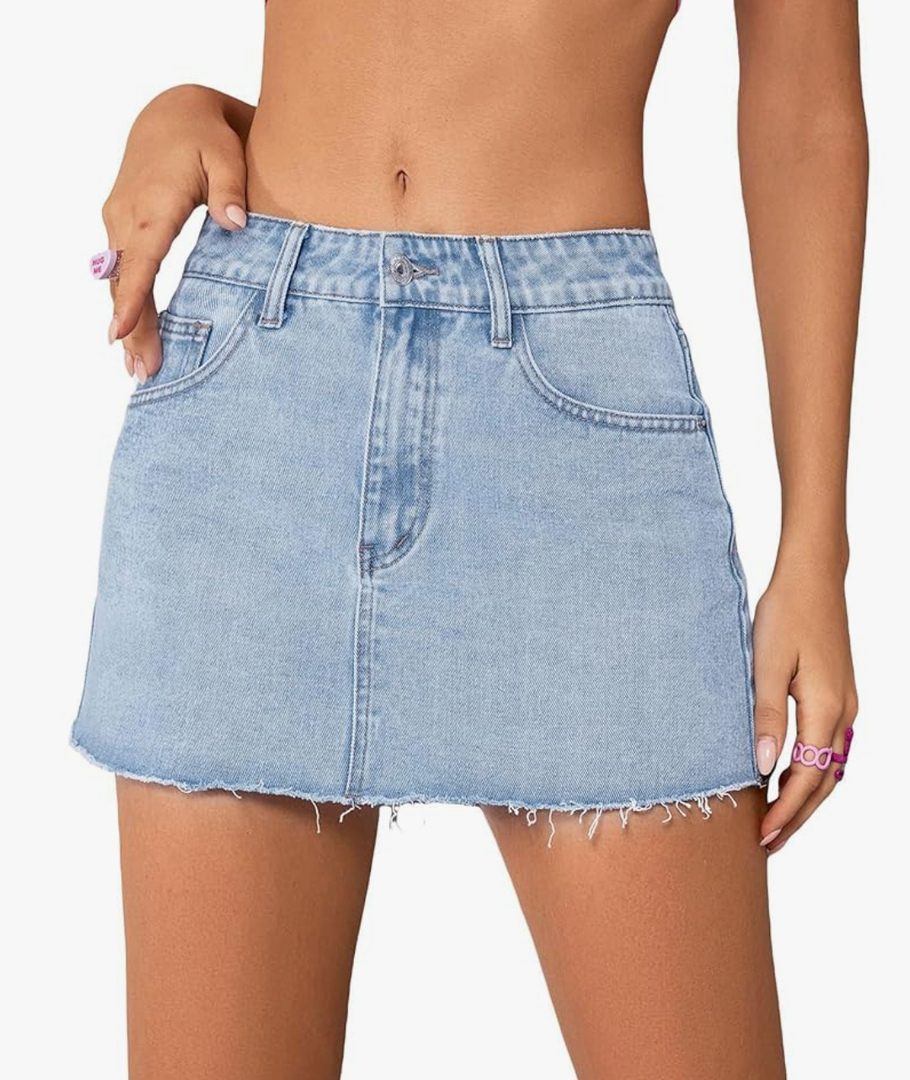 Jumppmile Womens Mini Denim Skirt Mid Waist Mini Dress Jean Skirts L