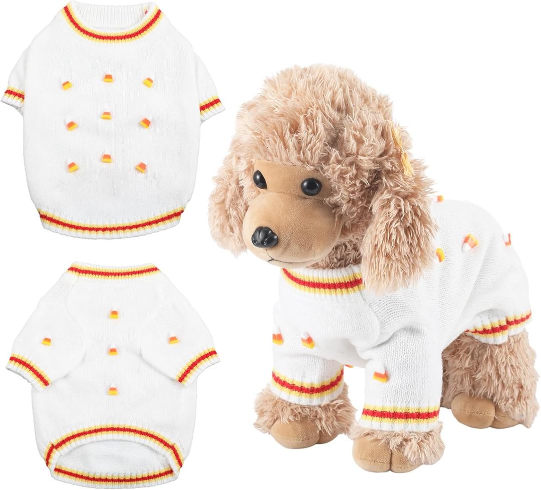Frienda Halloween 3D Candy Corn Pet Sweater Cute Adorable Puppy Dog Knitted Clothes for 6.6-9.9 lbs Small Medium Dog Dachshund Corgi French Bulldog Cat Winter Festival Outfit