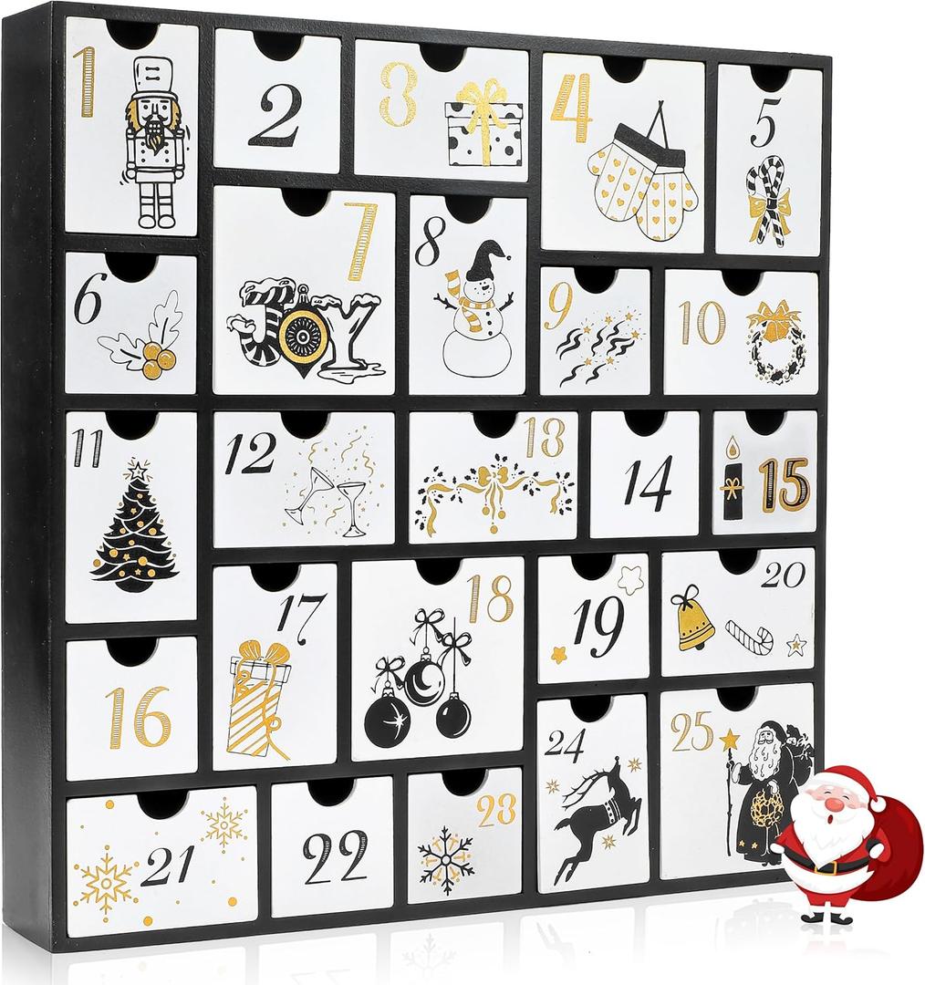 SUNGIFT Wooden Advent Calendar - Reusable Advent Calendars Ultimate Christmas Collection with Trees, Snowmen, Reindeer & More on 25 Fillable Drawers
