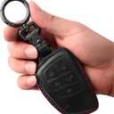 Tukellen Genuine Leather Key Fob Cover Smart Key Holder Sleeve Fit for 2021-2026 Chevy Chevrolet Colorado Equinox Silverado GMC Canyon Sierra Terrain Yukon Denali Suburban Tahoe Buick-Black(Red line) (5 Buttons)