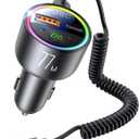 77W Bluetooth 5.4 FM Transmitter Car Adapter [PD3.0 65W+12W Fast Charging] Bluetooth Car Adapter [Deep Bass&Lossless Call Sound] Radio Bluetooth Transmitter for Car HiFi Mic & Colors LED Display (Black)