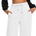 M MOTEEPI Women Sweatpants Wide Leg 30" Lounge Sweat Pants Casual Baggy Trousers with Elastic Waist Straight Leg (White)