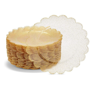 50-pack Disposable Gold Glitter Plastic Plates, Scalloped Edges For Wedding, 9"