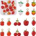 Cheriswelry 16pcs Peach Cherry Apple Tomato Lampwork Glass Pendants Handmade Fruit Dangle Charms Imitation Food Cute Pendants Hang Ornament 14.5~20mm for DIY Earring Jewelry Making (Red-8 Style)