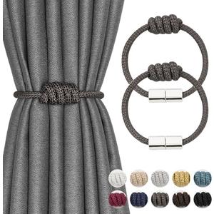 NICEEC 2 Pack Mini Magnetic Curtain Tiebacks Modern Simple Style Drape Tie Backs Elegant Hand Weave Rope Knot Decorative Curtain Holdbacks for Home & Office Window Drapery (Dark Grey)