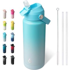 BJPKPK Water Bottle with Straw Lid, 24oz Vacuum Insulated Water Bottles, Metal Stainless Steel Thermo for Sports, Travel, BPA Free Leak Proof Thermo, Cups, Flasks, Tumblers,Sea Salt