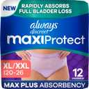 Always Discreet MaxiProtect Adult Diapers for Women, Incontinence Underwear, Scented, Postpartum Essentials, Bladder Leak Protection, Disposable Briefs, Maximum Plus Absorbency, Size XL/XXL, 12 Count