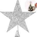Fovths Christmas Tree Topper 8 Inches Metal Glittered Christmas Tree Topper Wire Star Treetop Sparkle Xmas Decoration for Christmas Tree Ornament Indoor New Year Holiday Party Supplies (Silver)