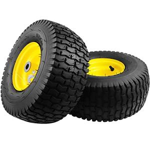 2PCS 15x6.00-6 Lawn Mower Tires, 4 Ply Tubeless 15x6-6 Front Tire Assembly Replacement for Craftsman/John Deere/Cub Cadet Riding Mowers,570lbs Capacity,3" Offset Hub,3/4" Bushing