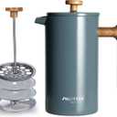 POLIVIAR French Press Coffee Maker, 34 oz Coffee Press with Real Wood Handle, Double Wall Insulation & Dual-Filter Screen, Food Grade Stainless Steel for Good Coffee and Tea (Alpline) (Blue)