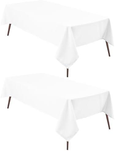 Hiasan 2 Pieces White Rectangle Tablecloth - Waterproof and Spillproof Restaurant Washable Polyester Table Cloth for Dining Room, 52 x 70 Inch