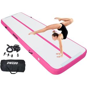 Dwzdd Gymnastics Air Mat 20ft Tumbling Mat Inflatable Gymnastics Tumble Track for Home/Gym/Training/Cheerleading/Water with Electric Pump (White+Pink)