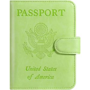 Passport Holder Cover Wallet RFID Blocking Leather Card Case Travel Accessories for Women Men (Apple Green)