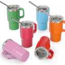 Cute Shot Glasses with Handle 3 oz, Mini Shot Tumbler with Lid and Straw, Kawaii Insulated Tumblers for Espresso Coffee Spirits Cute Stuff Funny Gifts, 6 Pack