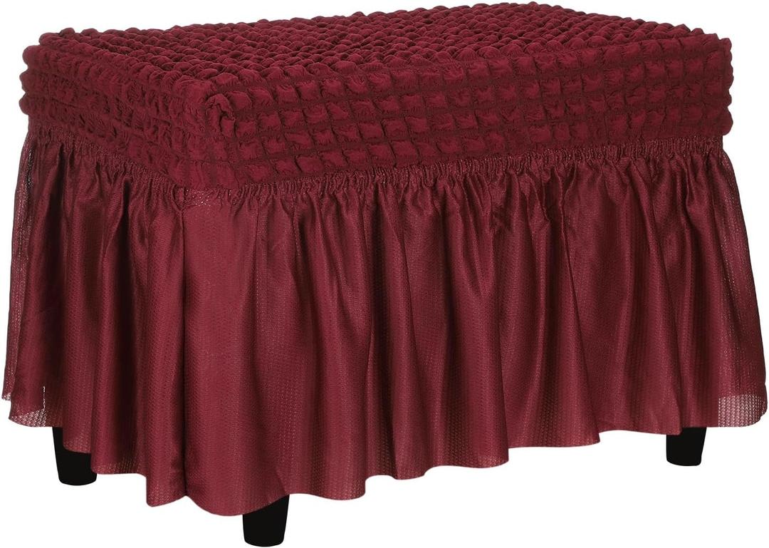 uxcell Bubble Lattice Footstool Cover, Polyester Rectangle Footrest Slipcover with Skirt Footstool Protector for Living Room Bedroom Fit Length 60-100cm/24-39, Wine Red