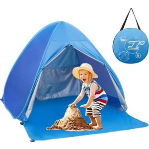 Pop Up Beach Tent Shade Sun Shelter UPF 50+ Canopy Cabana 2-3 Person for Adults Baby Kids Outdoor Activities Camping Fishing Hiking Picnic Touring (Blue), 64.9" L x 59" W x 43.3" H