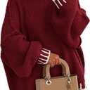 PRETTYGARDEN Women's 2026 Fall Oversized Pullover Sweaters Long Sleeve Mock Neck Chunky Knit Jumper Tops Winter Clothing (Large, Wine Red)