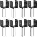 SPACEEUP 4x4 Concrete Post Base Anchor 8 Pcs, Deck Post Base Holder Ground Spike for Concrete, Decking Post Brackets for Pavilion Porch Handrail Railing, Heavy Duty Black Powder Coated