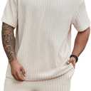 Men's 2 Piece Outfits Textured Drop Shoulder T Shirt and Short Sets Summer Outfits Tracksuit (5X-Large)