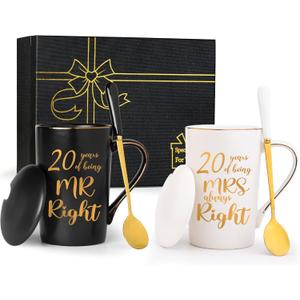 20th Wedding Gifts, 20th Anniversary Engagement Gift Ideas, 20 Years of Being Mr & Mrs Always Right Mug Set, Wedding Gifts Ideas for Couple Parents, 14 Oz with Lids and Gift Box