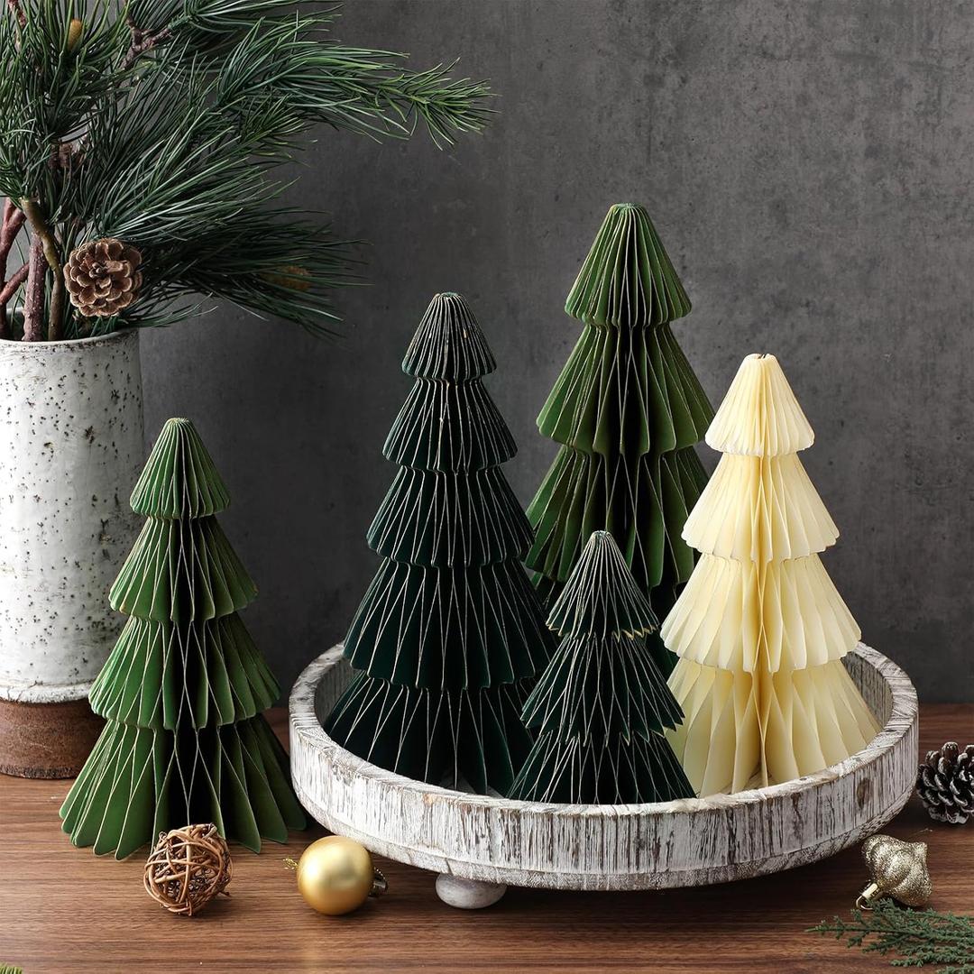 Cinnvoice Paper Christmas Tree Honeycomb Christmas Tree 3D Honeycomb Table Centerpiece Xmas Party Decorations Paper Trees for Home Xmas Holiday Party Decor (Classic Color,5 Pcs)