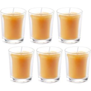 6PCS Pure Beeswax Votive Candles in Glass Cup, Unscented, Naturally Lightly Honey Scented, 12 Hours Burn Time Each (Raw)