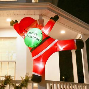 JOYHALO 6FT Christmas Inflatables Hanging Santa Claus Decorations Outside, Santa Hanging from Roof with Gift Bag, Build-in LED Lights, Blow Up Yard Decorations for Indoor, Lawn, Party Decor