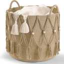 Blanket Basket for Living Room Decor Storage Basket for Toy Organizer Boho Decor Baskets for Modern Farmhouse Decor Small Laundry Basket for Bedroom and Laundry Room Organization,Beige