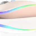 TENMOS Wireless Bluetooth Mouse, LED Slim (Bluetooth 5.1 + USB) 2.4GHz Rechargeable Silent Bluetooth Wireless Mouse with Type C Adapter for Laptop/MacBook/iPad OS 13 and Above - Light Pink