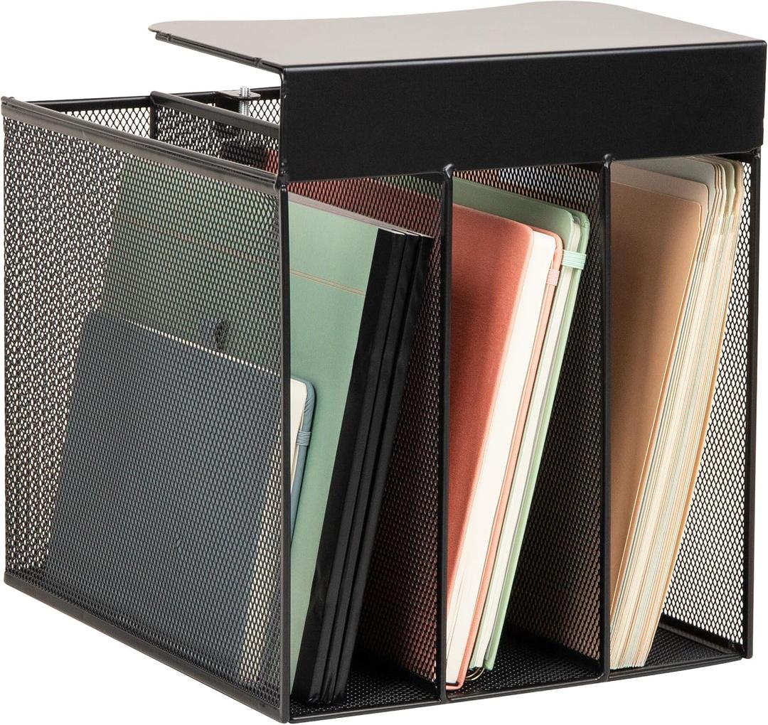 Mind Reader Slide-On Under Desk File Organizer, No Tools Required, Hanging Storage for Laptops, Folders, and Notebooks, Metal, Black
