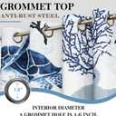 Nautical Coastal Curtains Decorative Beach Ocean Sea Turtle Coral 50% Light Blocking Sea Darkening Grommet Curtain For Villa Living Room, Bedroom Navy Blue and White 2 Panels Set, 52x63 Inches