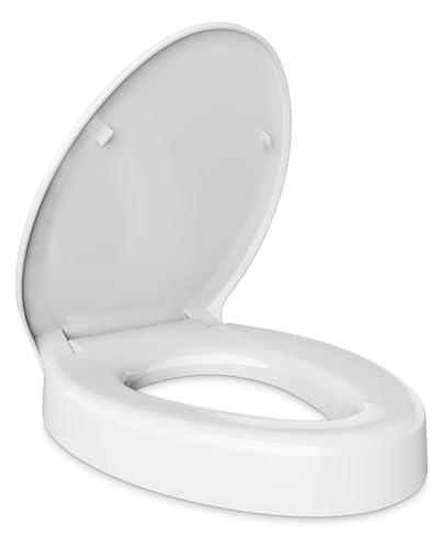 Elevated Toilet seat 3 inch, Elongated Toilet seat risers for Seniors, Slow Close, Heavy Duty, Never Loosen, Raised Toilet seat Elongated Bowl, White(18.5)