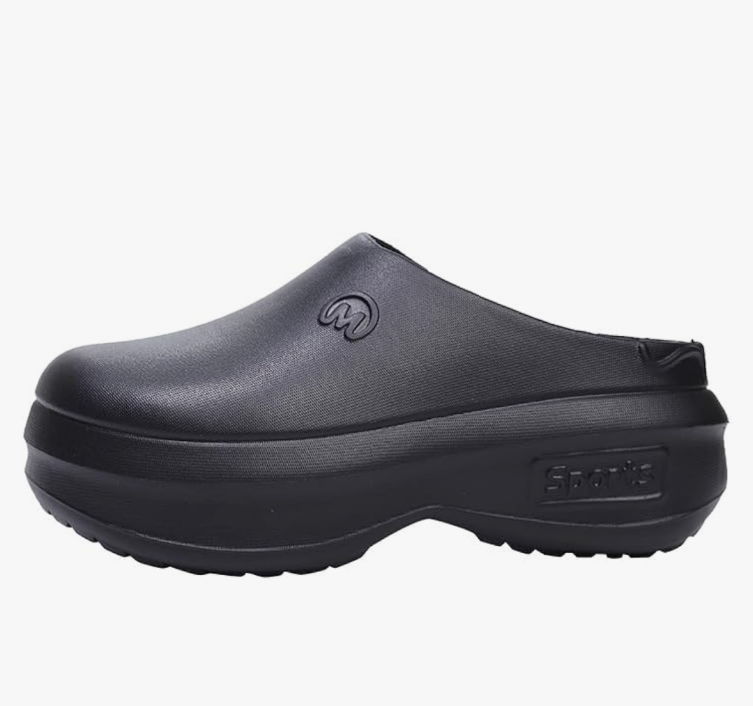 Women's Solid Color Platform Muels, Trendy Closed Toe Slip On Chef Work Shoes, Lightweight Anti-Slip Sandals