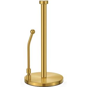 SMARTAKE Paper Towel Holder, Paper Towel Dispenser Standing Weighted Base Non Slip, Spring Arm Fit Most Size Paper Roll, Stainless Steel Kitchen Roll Stand for Home Kitchen Countertop Tabletop, Gold