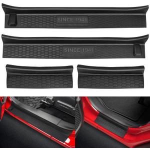 SUPAREE Door Sill Guards Kit fits JL Wrangler with Logo 1941, Black Rubber Door Entry Guards fits 2018-2025 Jeep JLU JT 4-Door Accessories Parts Door Sill Guard Protector, 4pcs/Set